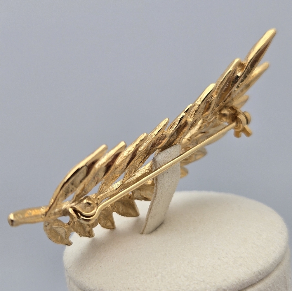 Greek Olive Gold Tone Leaf Branch Brooch Pin Brushed Satin Vintage - Picture 6 of 9